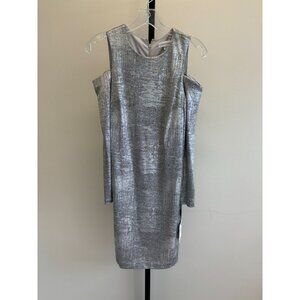 Calvin Klein Silver Long Sleeve Cold Shoulder Dress Size 6 Petite NWT #33905